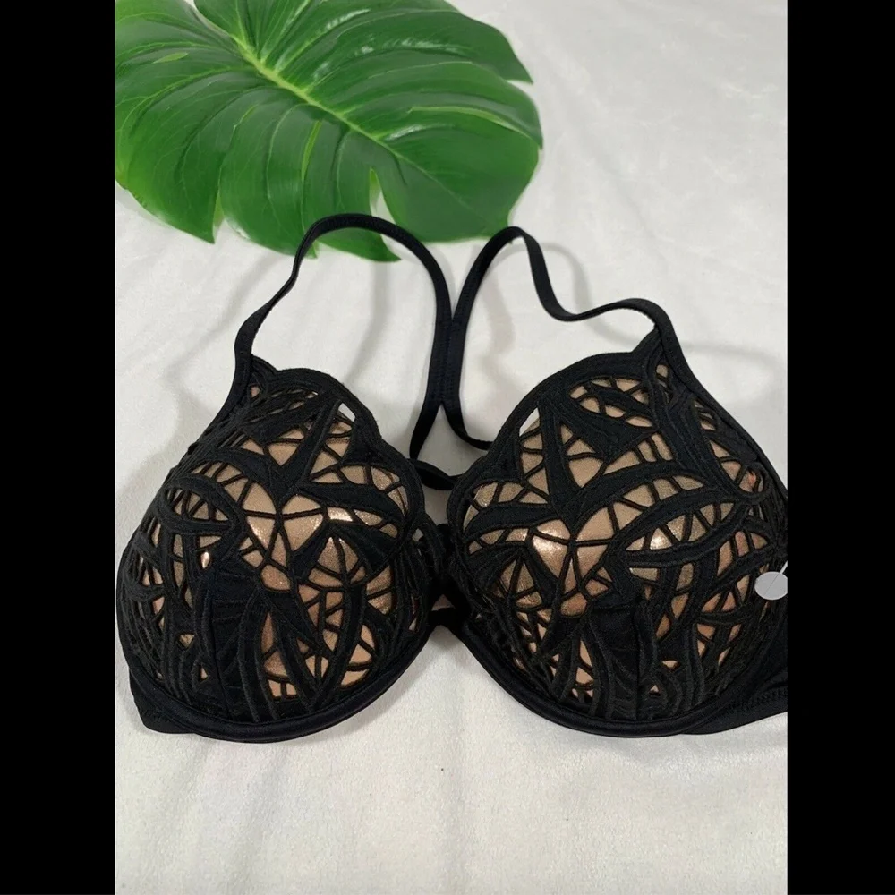 NEW $33 Shade & Shore Light Lift Laser Cut Metallic‎ Bikini Top [ SZ 34C ] #3357